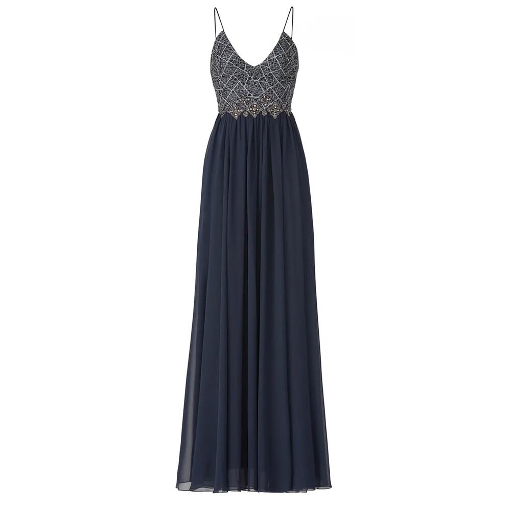 Badgley Mischka Navy Blue Ballerina Gown Long Maxi Dress Sleeveless Sz 6 - Picture 3 of 10